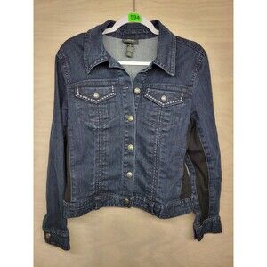 Style & Co Women's SZ M Denim Jean Jacket Pockets Gromet Detail Stretchy Sides